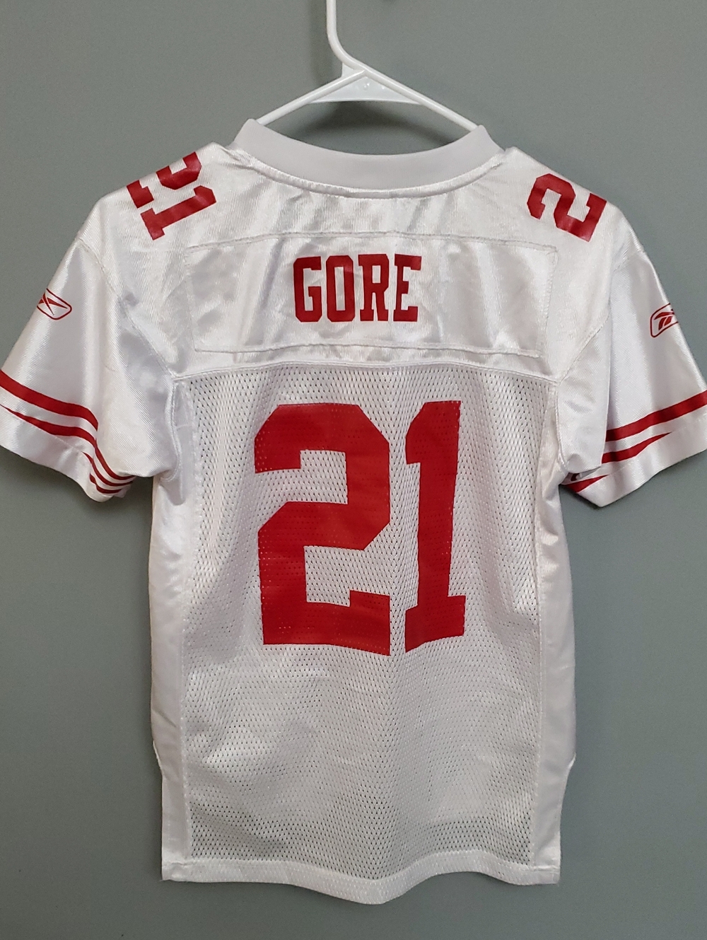 49ers Reebok Kids White & Red Football Jersey #21 (sz Medium) Kids 10-12 - Picture 2 of 5